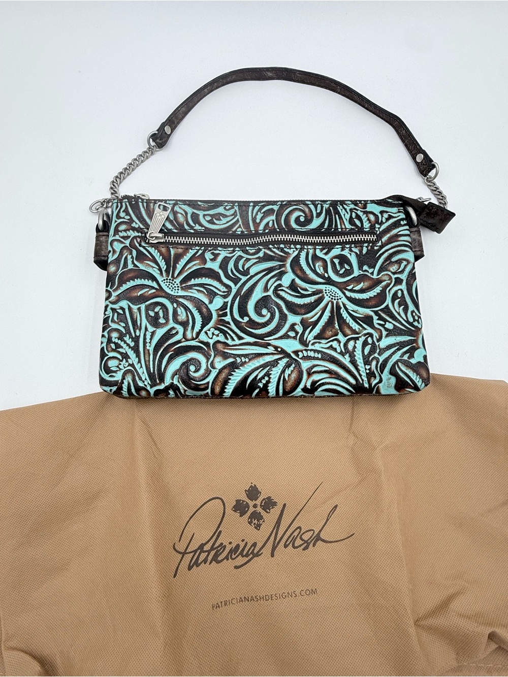 Patricia Nash Moscava Dbl Zip Top Crossbody Tooled Turquoise & Dust Bag EXCLT!